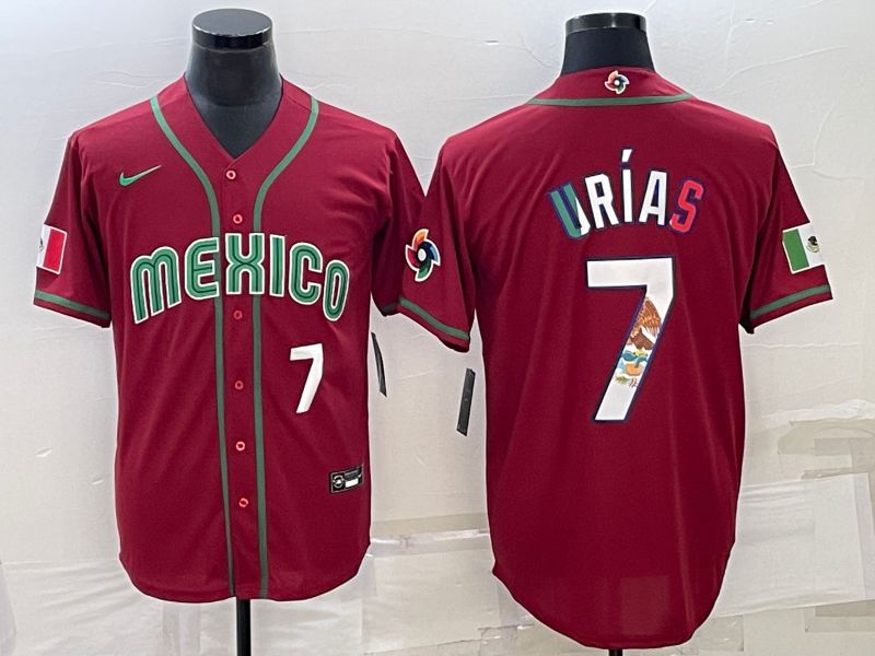 Men 2023 World Cub Mexico #7 Urias Red Nike MLB Jersey10